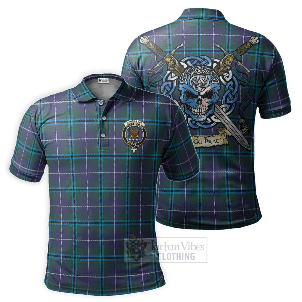 Tartan Vibes Clothing Sandilands Tartan Polo Shirt with Family Crest Celtic Skull Style