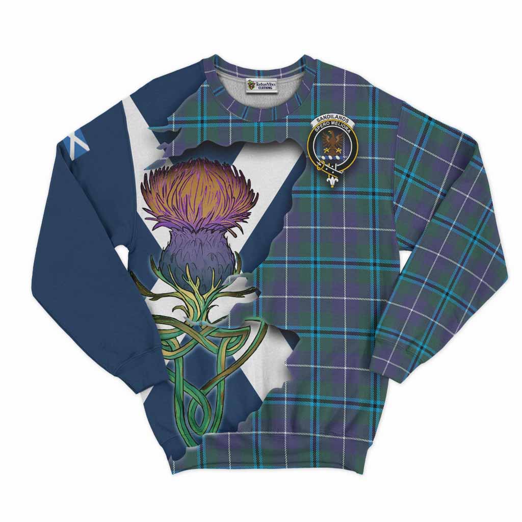 Tartan Vibes Clothing Sandilands Tartan Family Crest Sweatshirt Scottish Thistle Celtic Inspired