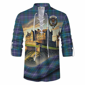 Tartan Vibes Clothing Sandilands Tartan Family Crest Ghillie Kilt Shirt with Scottish Ancient Castle Style