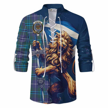 Tartan Vibes Clothing Sandilands Tartan Family Crest Ghillie Kilt Shirt with Scottish Majestic Lion
