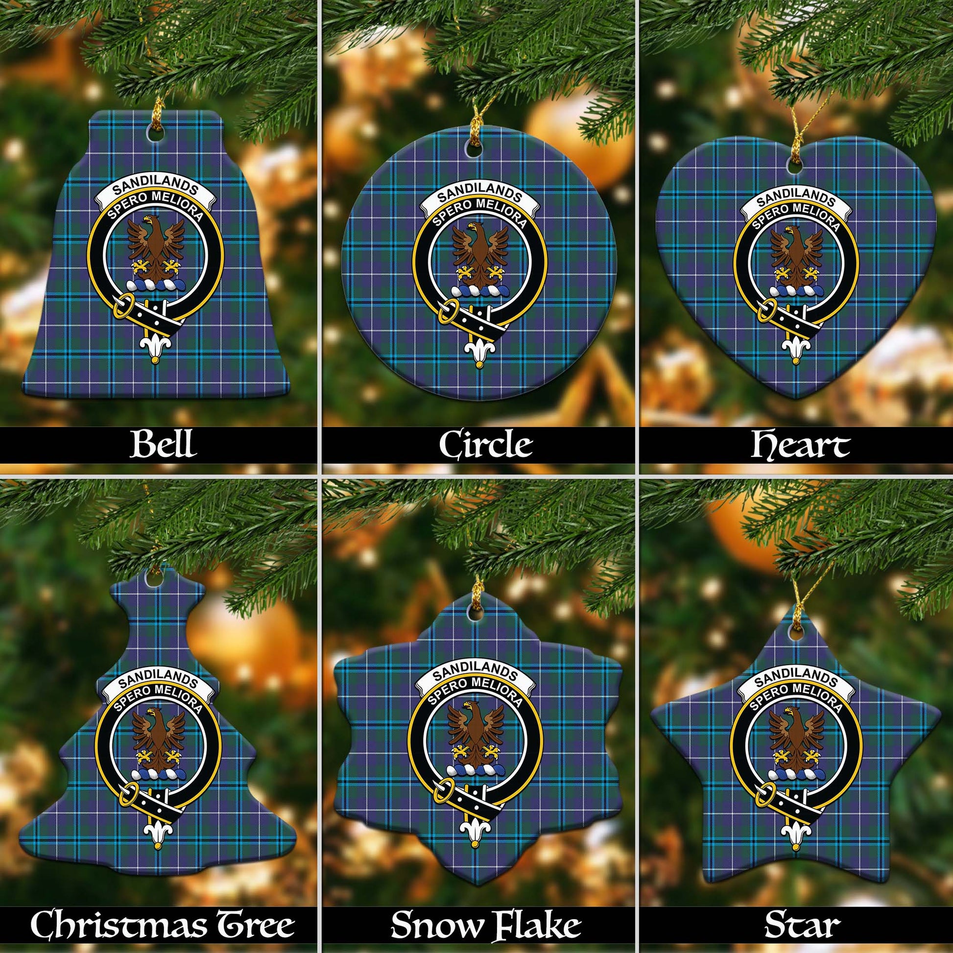 Sandilands Tartan Christmas Ceramic Ornaments with Family Crest Ceramic - Tartan Vibes Clothing