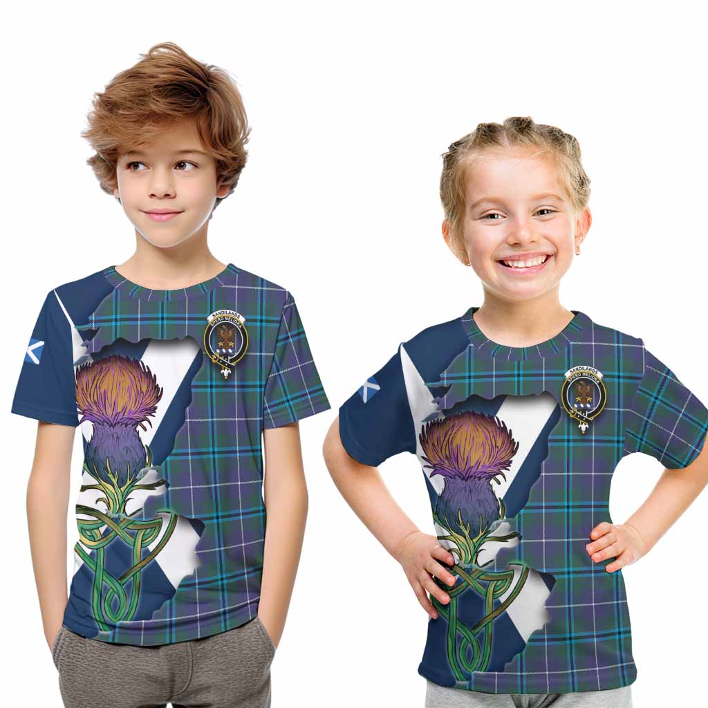 Tartan Vibes Clothing Sandilands Tartan Family Crest Kid T-Shirt Scottish Thistle Celtic Inspired
