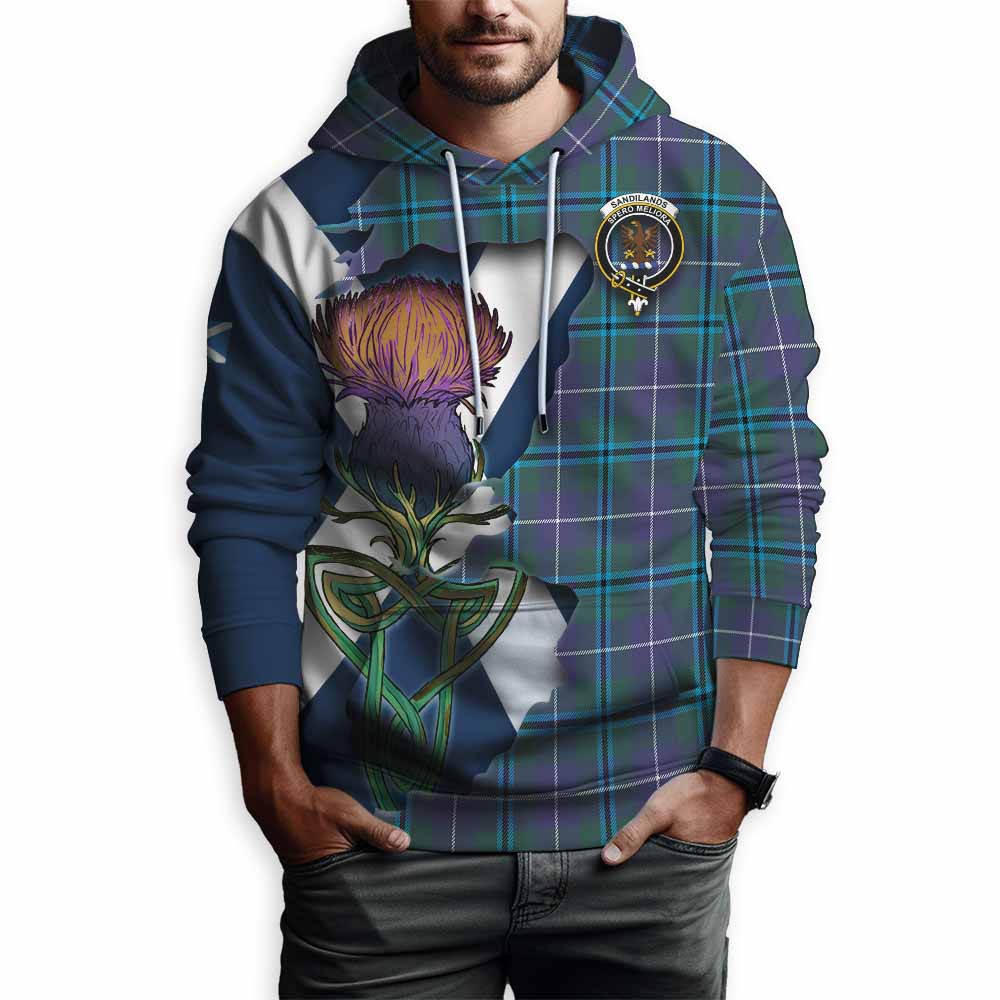 Tartan Vibes Clothing Sandilands Tartan Family Crest Hoodie Scottish Thistle Celtic Inspired