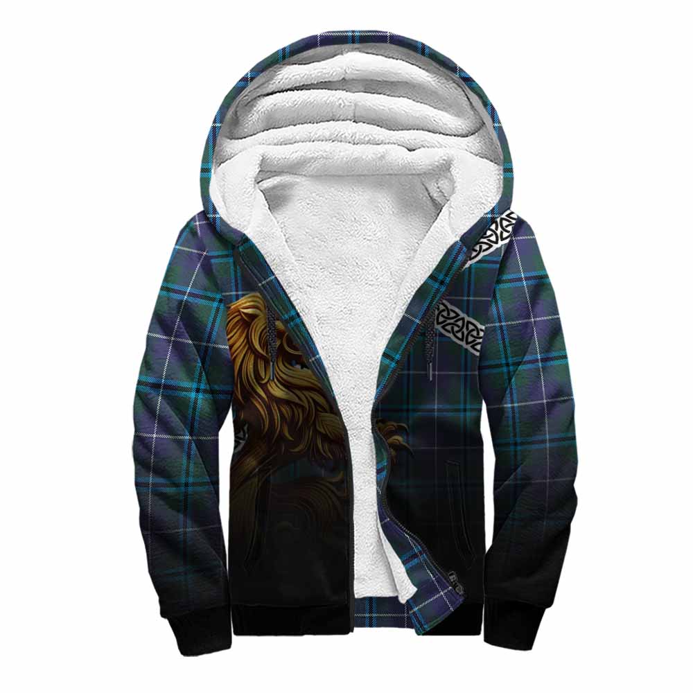 Tartan Vibes Clothing Sandilands Crest Tartan Sherpa Hoodie with Golden Lion Emblem Celtic Style
