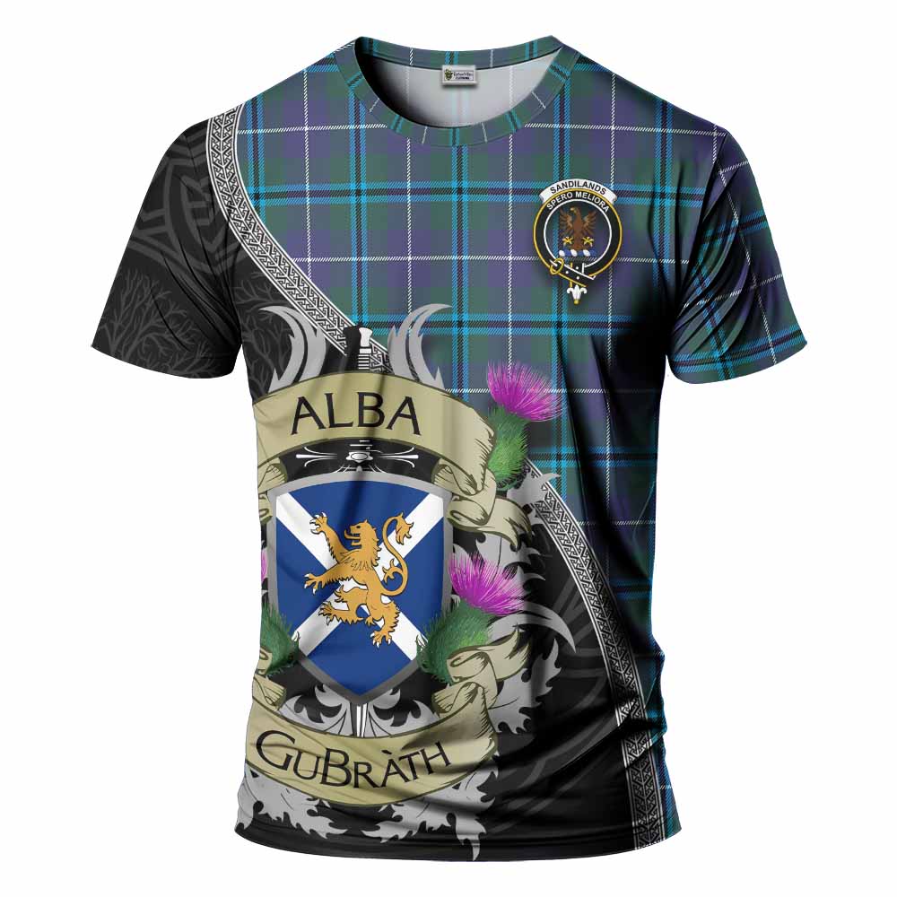 Tartan Vibes Clothing Sandilands Tartan Family Crest T-Shirt Lion Rampant Royal Thistle Shield Celtic Inspired