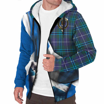 Sandilands Tartan Sherpa Hoodie with Family Crest Scotland Patriotic Style