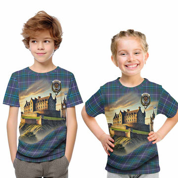 Sandilands Tartan Family Crest Kid T-Shirt with Scottish Ancient Castle Style