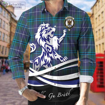 Sandilands Tartan Long Sleeve Button Up Shirt with Alba Gu Brath Regal Lion Emblem