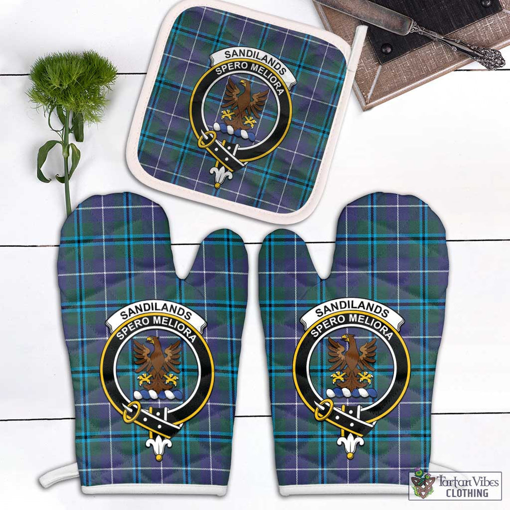 Sandilands Tartan Combo Oven Mitt & Pot-Holder with Family Crest Combo 1 Oven Mitt & 1 Pot-Holder White - Tartan Vibes Clothing