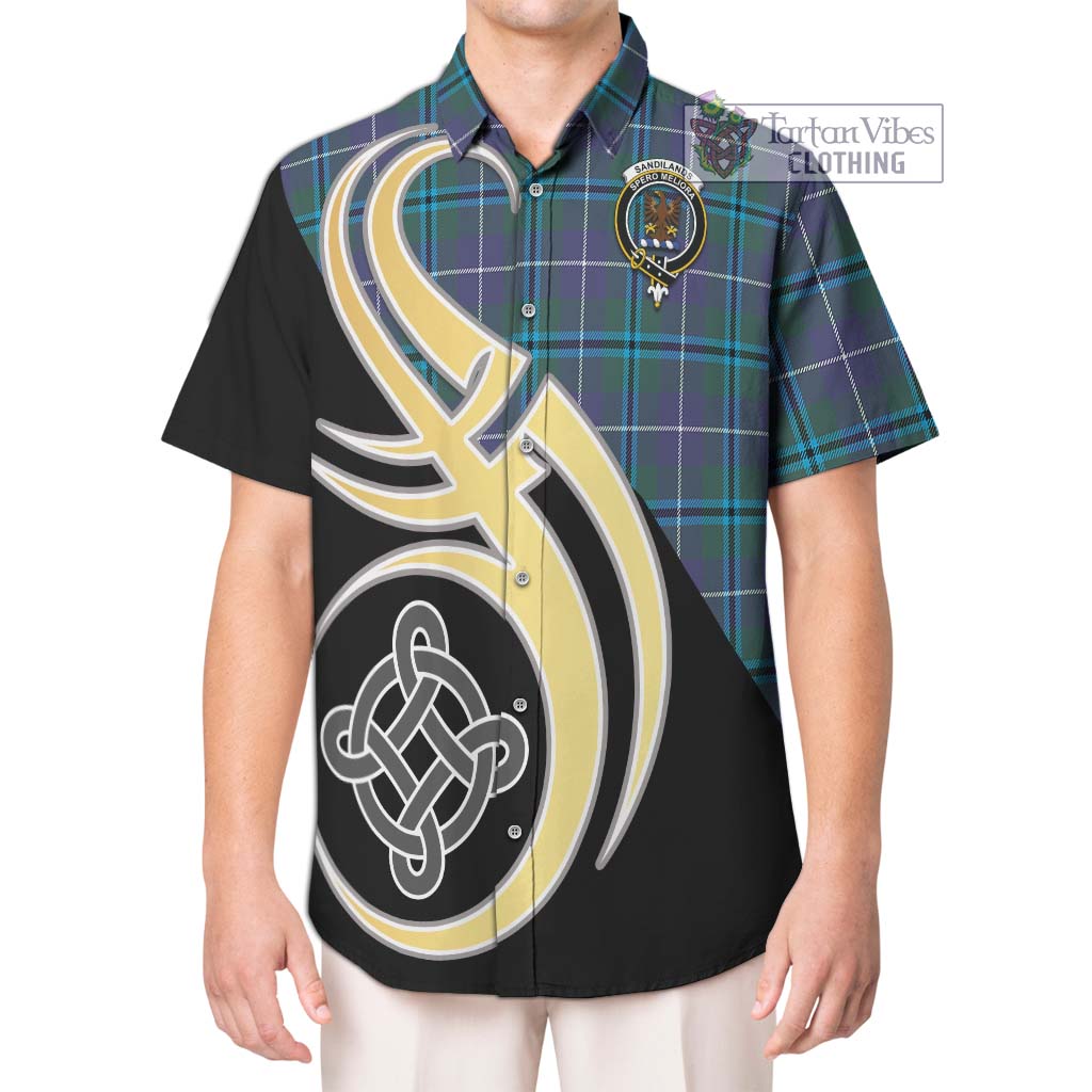 Sandilands Tartan Short Sleeve Button Shirt with Family Crest and Celtic Symbol Style Kid - Tartan Vibes Clothing