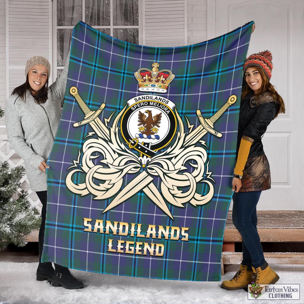 Tartan Vibes Clothing Sandilands Tartan Blanket with Clan Crest and the Golden Sword of Courageous Legacy