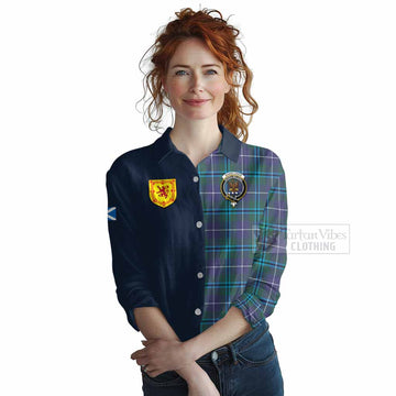 Tartan Vibes Clothing Sandilands Tartan Women's Casual Shirt Alba with Scottish Lion Royal Arm Half Style