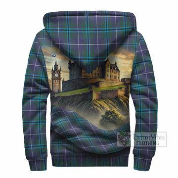 Sandilands Tartan Family Crest Sherpa Hoodie with Scottish Ancient Castle Style