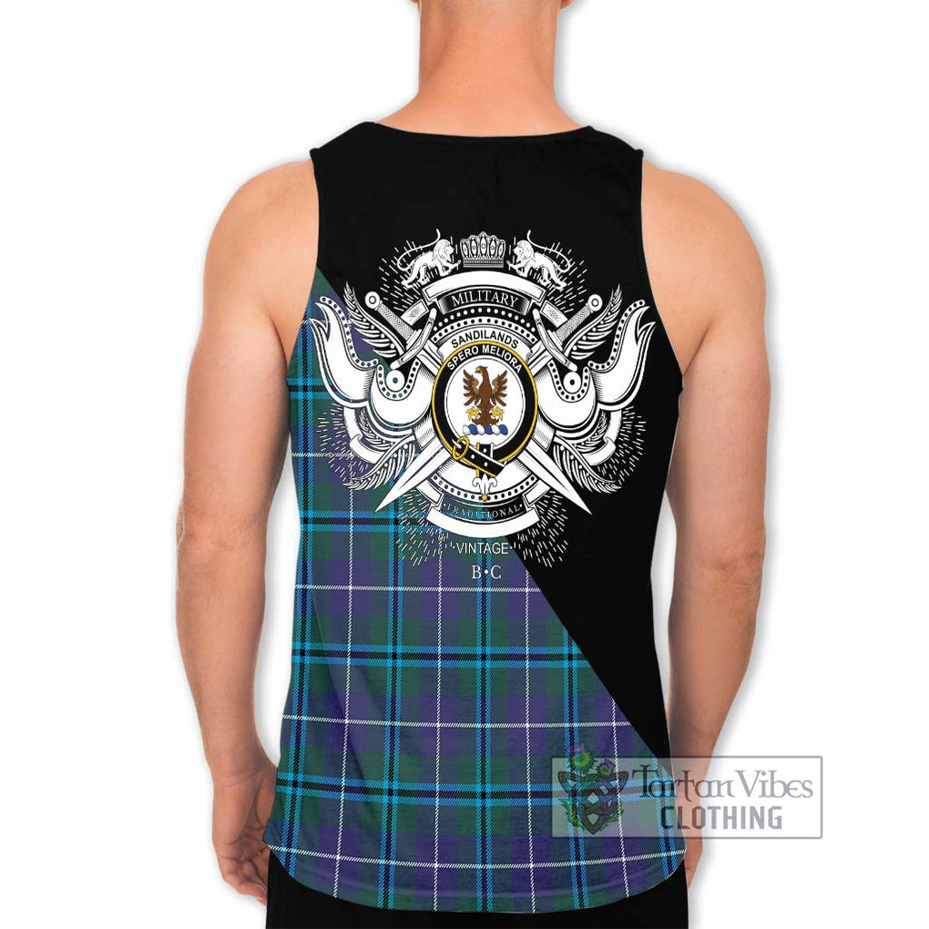 Sandilands Tartan Men's Tank Top with Family Crest and Military Logo Style - Tartanvibesclothing Shop