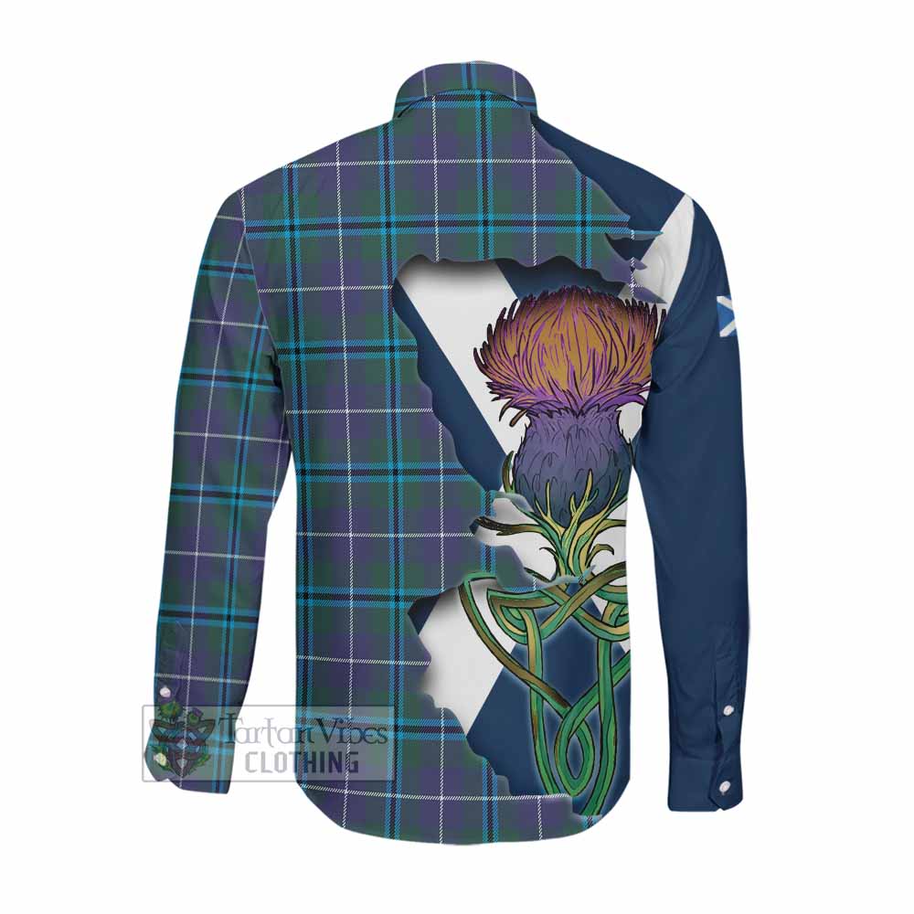 Tartan Vibes Clothing Sandilands Tartan Family Crest Long Sleeve Button Shirt Scottish Thistle Celtic Inspired