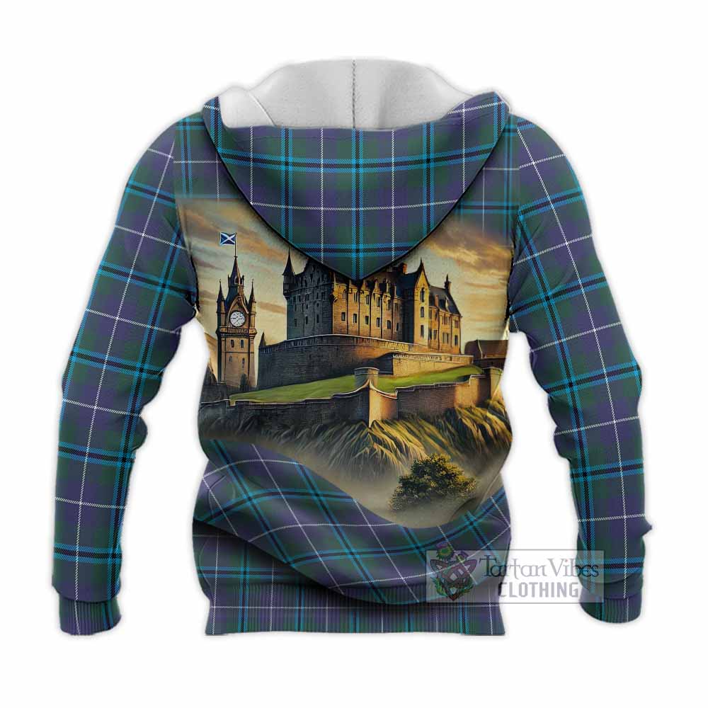 Tartan Vibes Clothing Sandilands Tartan Family Crest Knitted Hoodie with Scottish Ancient Castle Style