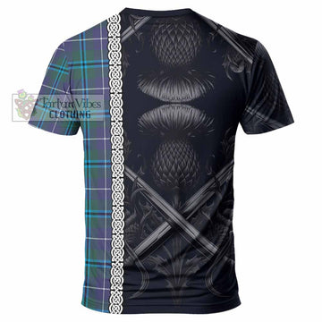 Tartan Vibes Clothing Sandilands Tartan T-Shirt with Family Crest Cross Sword Thistle Celtic Vibes