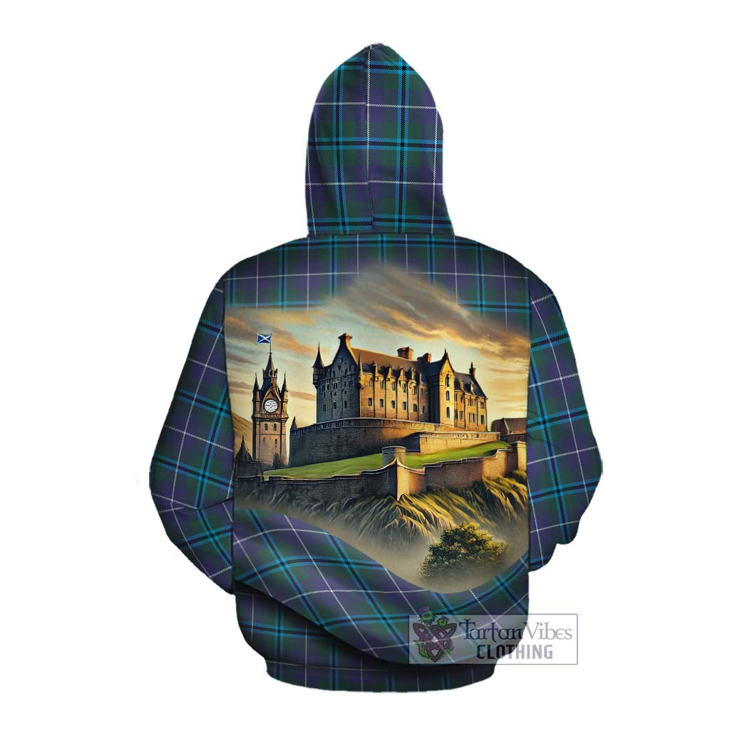 Tartan Vibes Clothing Sandilands Tartan Family Crest Cotton Hoodie with Scottish Ancient Castle Style