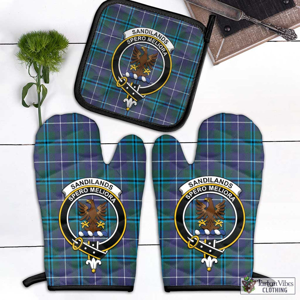Sandilands Tartan Combo Oven Mitt & Pot-Holder with Family Crest Combo 1 Oven Mitt & 1 Pot-Holder Black - Tartan Vibes Clothing