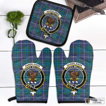 Sandilands Tartan Combo Oven Mitt & Pot-Holder with Family Crest Combo 1 Oven Mitt & 1 Pot-Holder Black - Tartan Vibes Clothing
