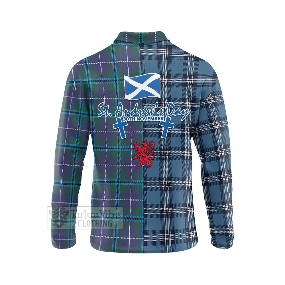 Tartan Vibes Clothing Sandilands Tartan Long Sleeve Polo Shirt Happy St. Andrew's Day Half Tartan Style
