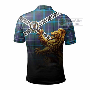 Sandilands Crest Tartan Polo Shirt with Golden Lion Emblem Celtic Style