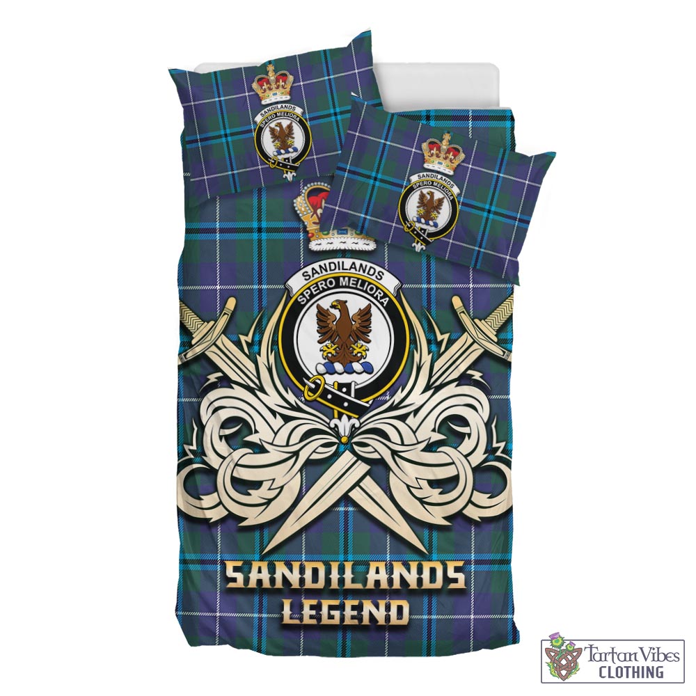 Tartan Vibes Clothing Sandilands Tartan Bedding Set with Clan Crest and the Golden Sword of Courageous Legacy