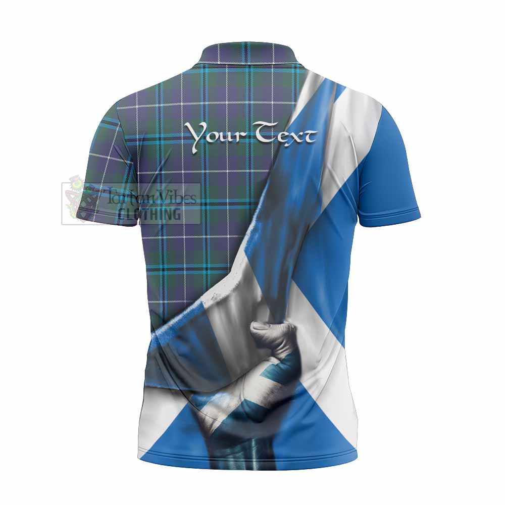 Tartan Vibes Clothing Sandilands Tartan Zipper Polo Shirt with Family Crest Scotland Patriotic Style