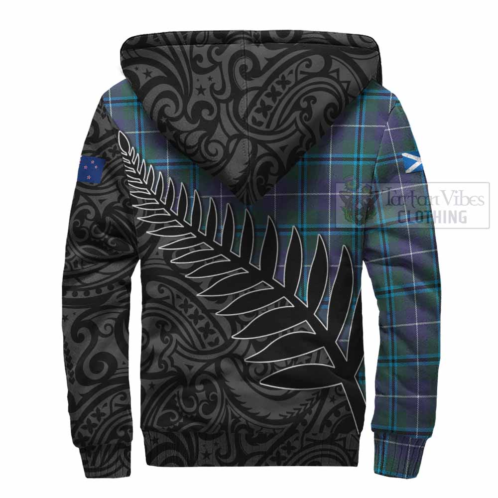 Tartan Vibes Clothing Sandilands Crest Tartan Sherpa Hoodie with New Zealand Silver Fern Half Style