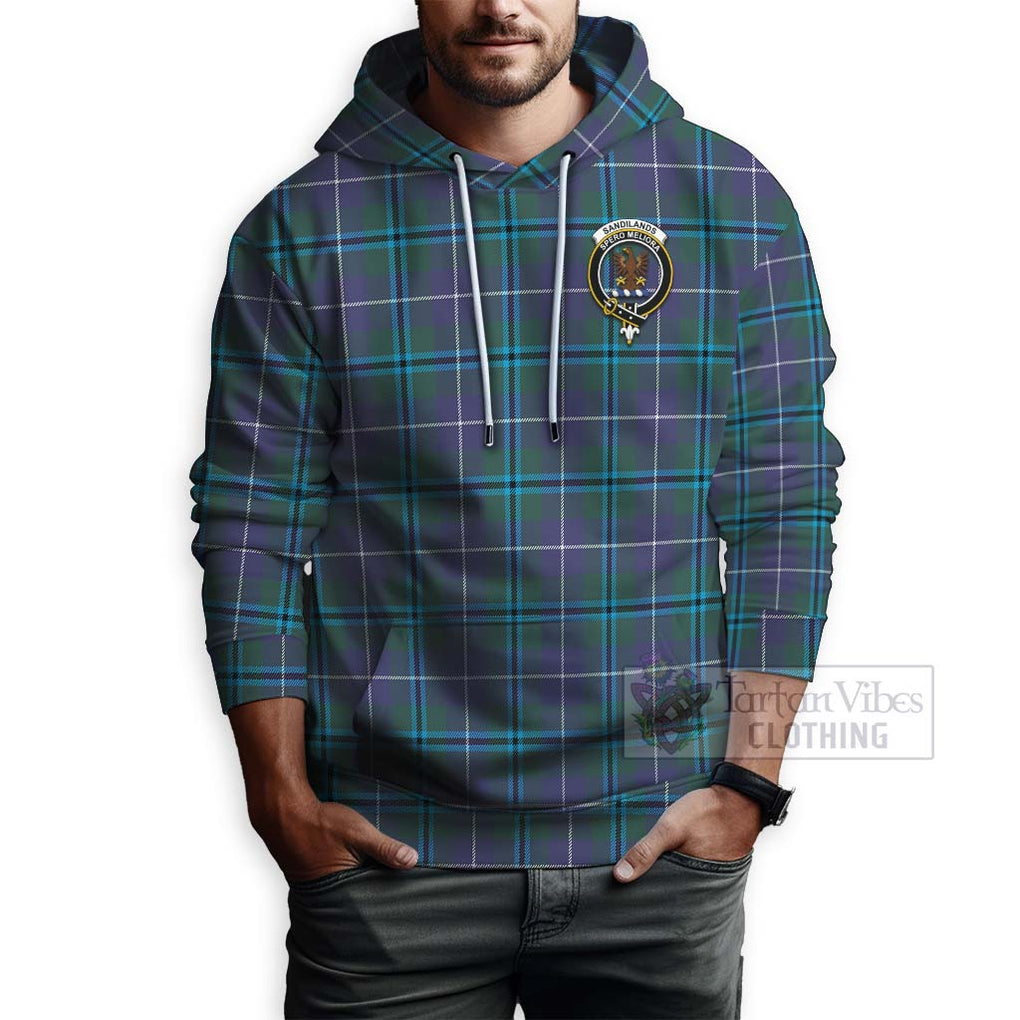 Tartan Vibes Clothing Sandilands Tartan Hoodie with Family Crest Celtic Skull Style