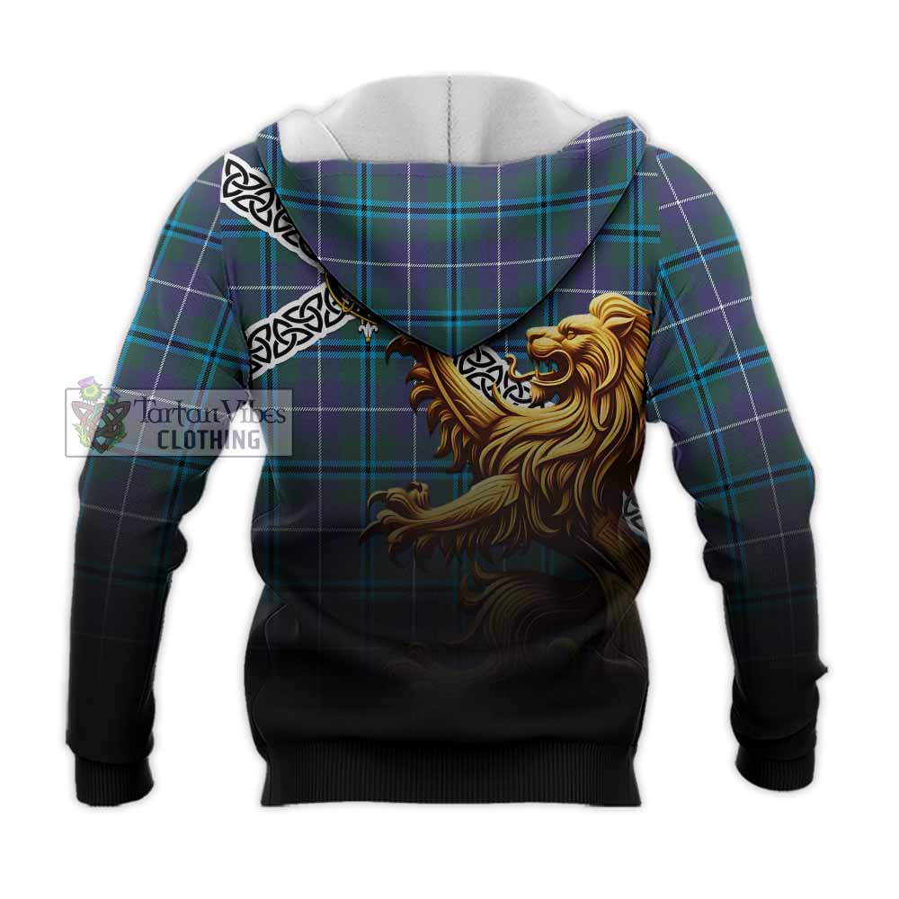 Tartan Vibes Clothing Sandilands Crest Tartan Knitted Hoodie with Golden Lion Emblem Celtic Style