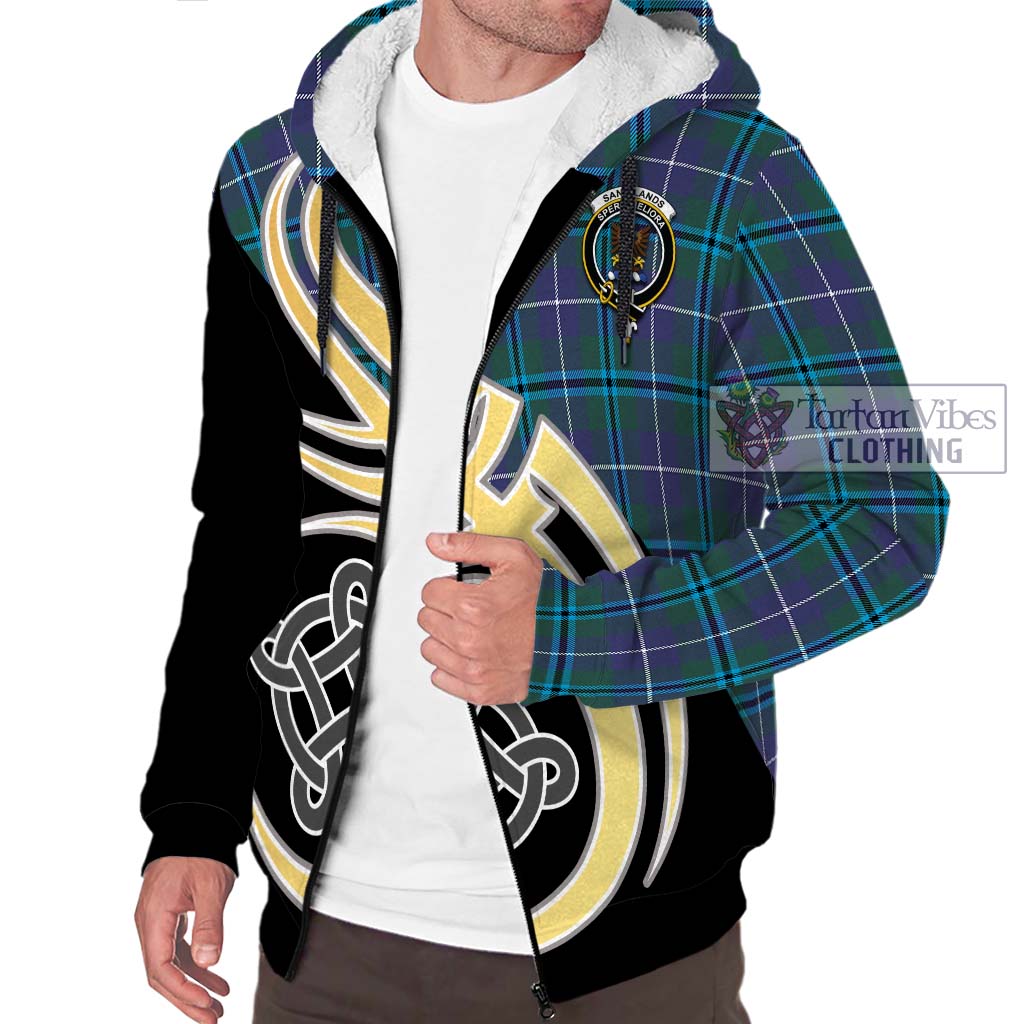 Sandilands Tartan Sherpa Hoodie with Family Crest and Celtic Symbol Style - Tartan Vibes Clothing