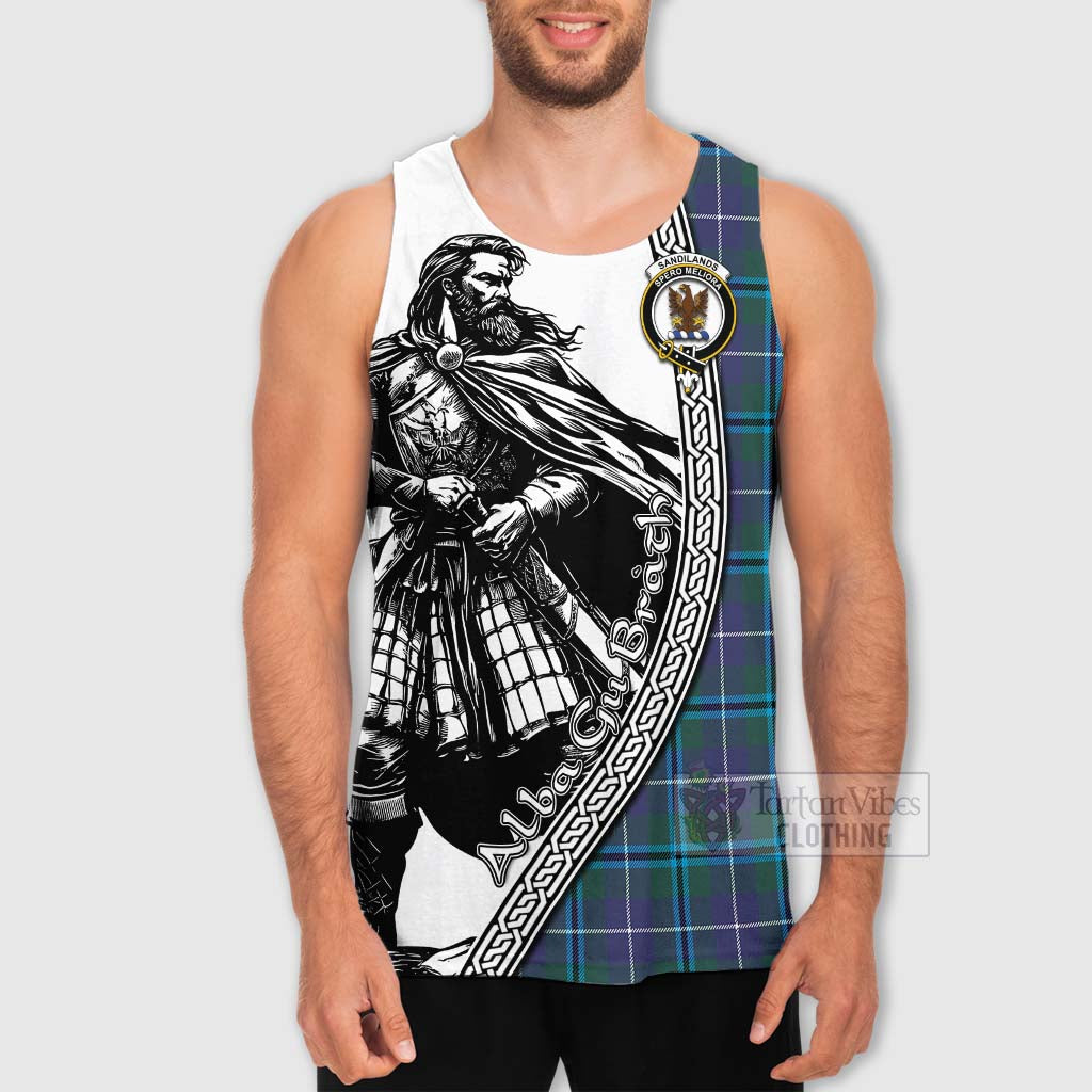 Tartan Vibes Clothing Sandilands Tartan Clan Crest Men's Tank Top with Highlander Warrior Celtic Style