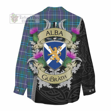 Tartan Vibes Clothing Sandilands Tartan Family Crest Women's Casual Shirt Lion Rampant Royal Thistle Shield Celtic Inspired