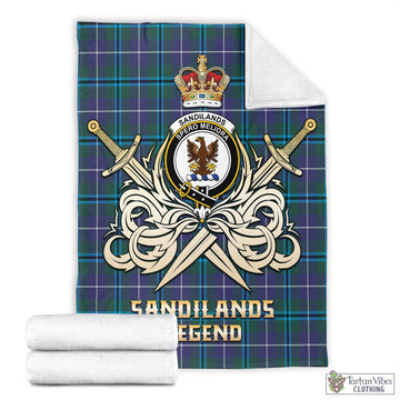Sandilands Tartan Blanket with Clan Crest and the Golden Sword of Courageous Legacy