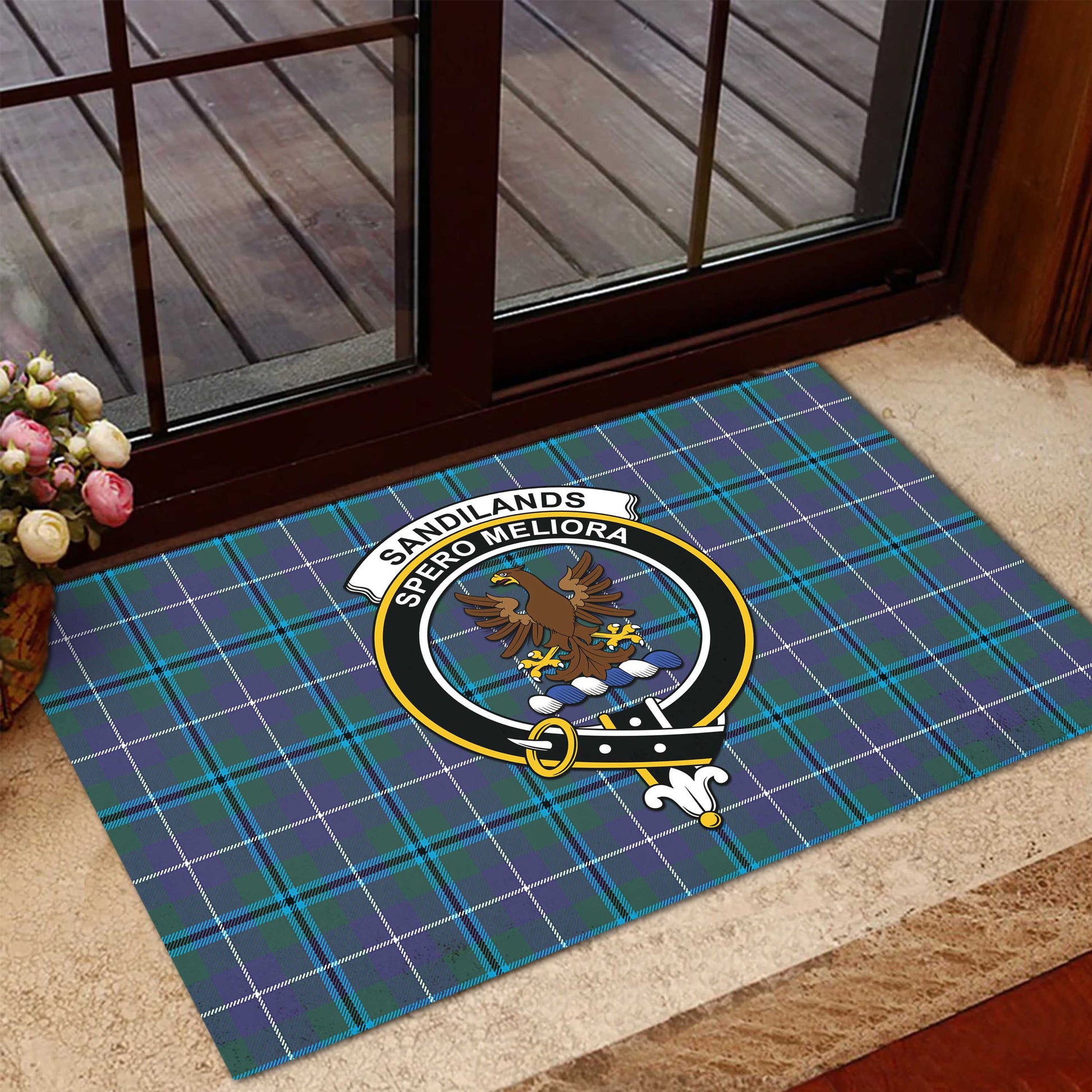 Sandilands Tartan Rubber Doormat with Family Crest - Tartan Vibes Clothing