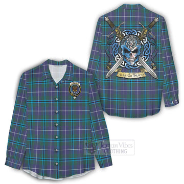 Sandilands Tartan Women's Casual Shirt with Family Crest Celtic Skull Style