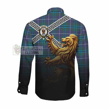 Sandilands Crest Tartan Long Sleeve Button Shirt with Golden Lion Emblem Celtic Style