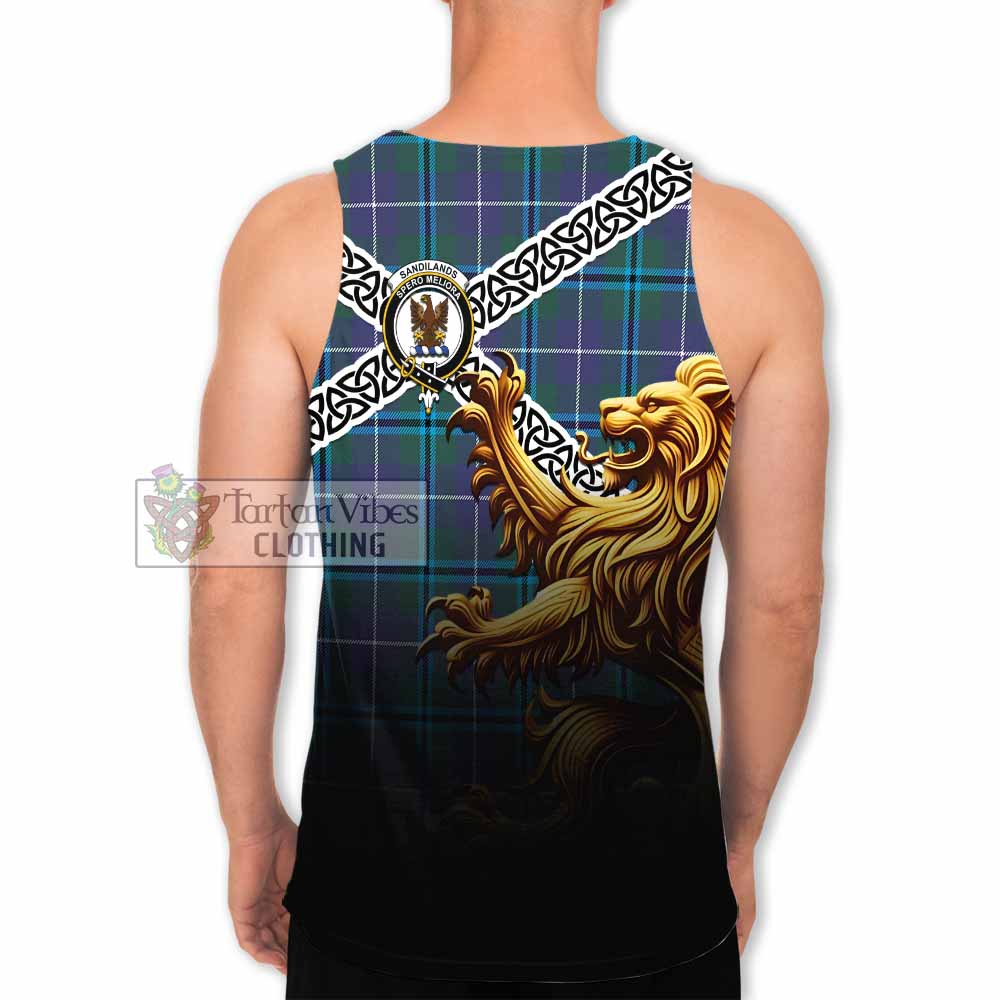 Tartan Vibes Clothing Sandilands Crest Tartan Men's Tank Top with Golden Lion Emblem Celtic Style