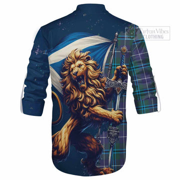 Tartan Vibes Clothing Sandilands Tartan Family Crest Ghillie Kilt Shirt with Scottish Majestic Lion