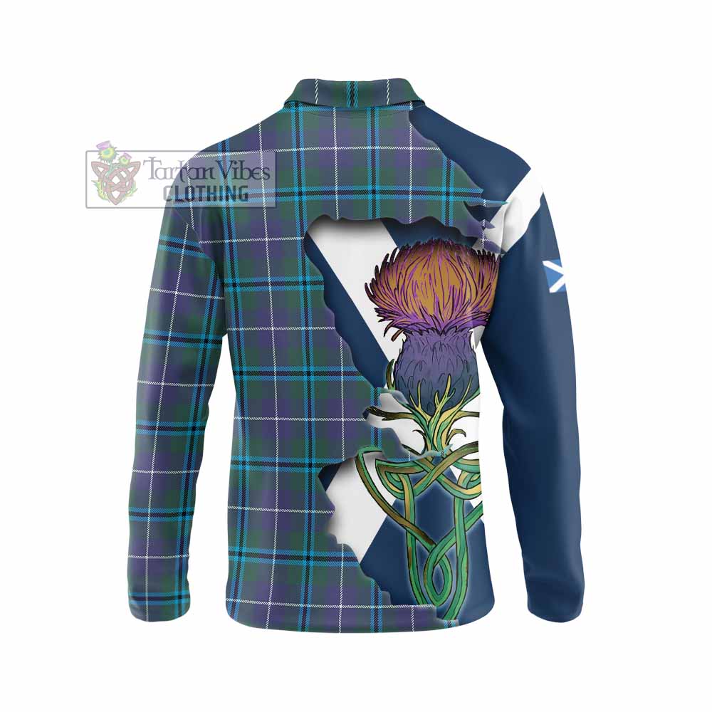 Tartan Vibes Clothing Sandilands Tartan Family Crest Long Sleeve Polo Shirt Scottish Thistle Celtic Inspired