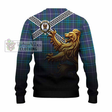 Sandilands Crest Tartan Knitted Sweater with Golden Lion Emblem Celtic Style