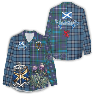 Tartan Vibes Clothing Sandilands Tartan Women's Casual Shirt Happy St. Andrew's Day Half Tartan Style