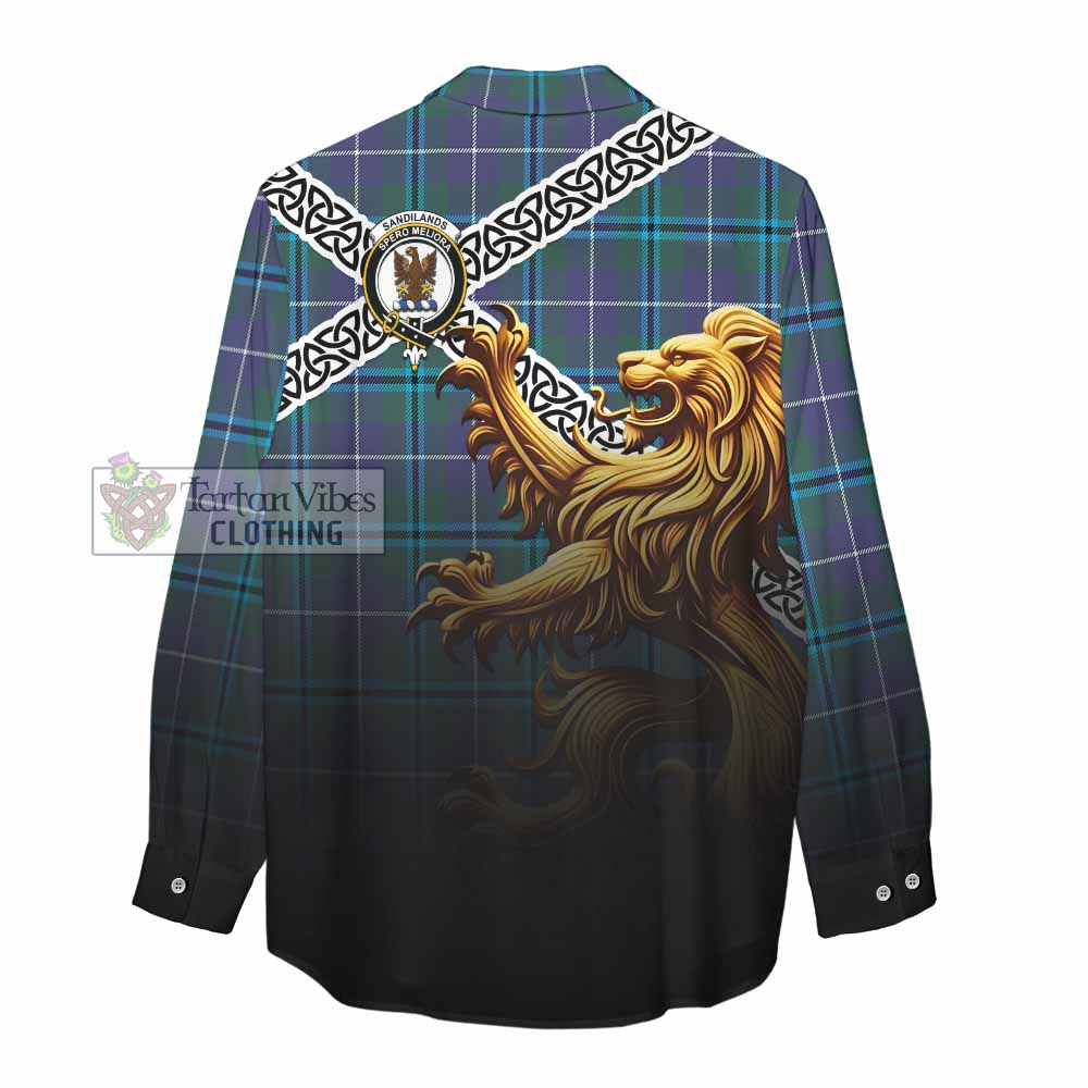 Tartan Vibes Clothing Sandilands Crest Tartan Women's Casual Shirt with Golden Lion Emblem Celtic Style