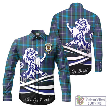 Sandilands Tartan Long Sleeve Button Up Shirt with Alba Gu Brath Regal Lion Emblem