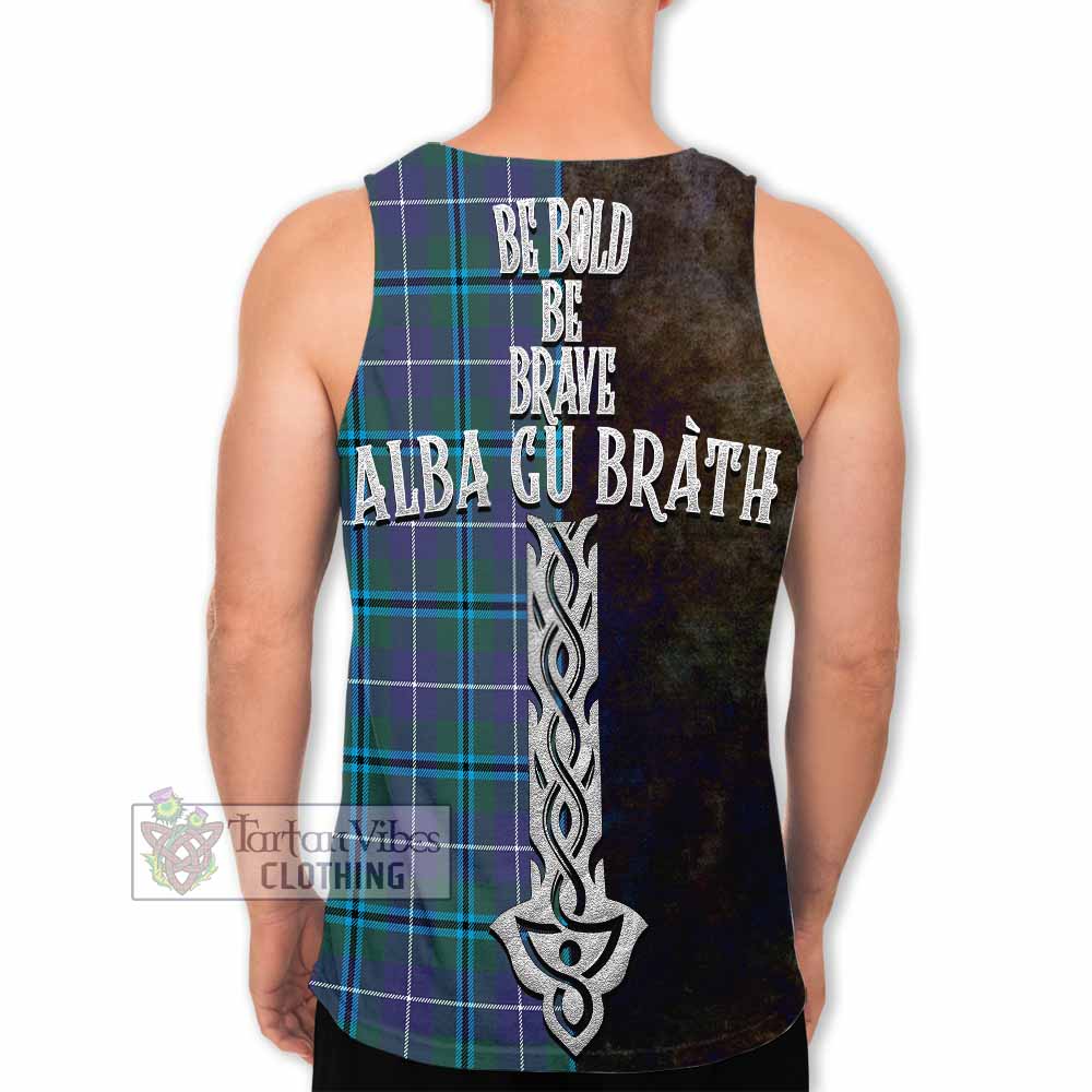 Tartan Vibes Clothing Sandilands Tartan Family Crest Men's Tank Top Alba Gu Brath Be Brave Lion Ancient Style