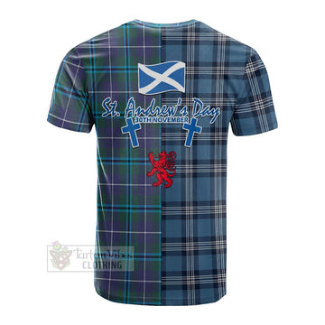 Tartan Vibes Clothing Sandilands Tartan Cotton T-shirt Happy St. Andrew's Day Half Tartan Style
