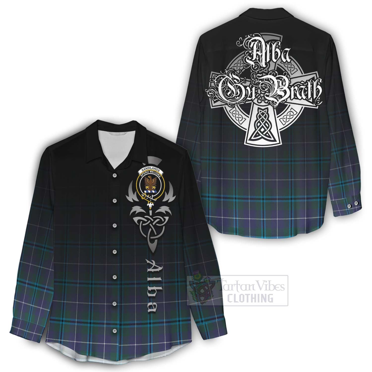 Tartan Vibes Clothing Sandilands Tartan Women's Casual Shirt Featuring Alba Gu Brath Family Crest Celtic Inspired