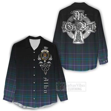 Tartan Vibes Clothing Sandilands Tartan Women's Casual Shirt Featuring Alba Gu Brath Family Crest Celtic Inspired