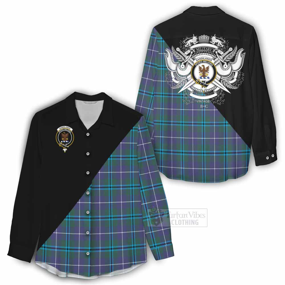 Tartan Vibes Clothing Sandilands Tartan Women's Casual Shirt with Family Crest and Military Logo Style